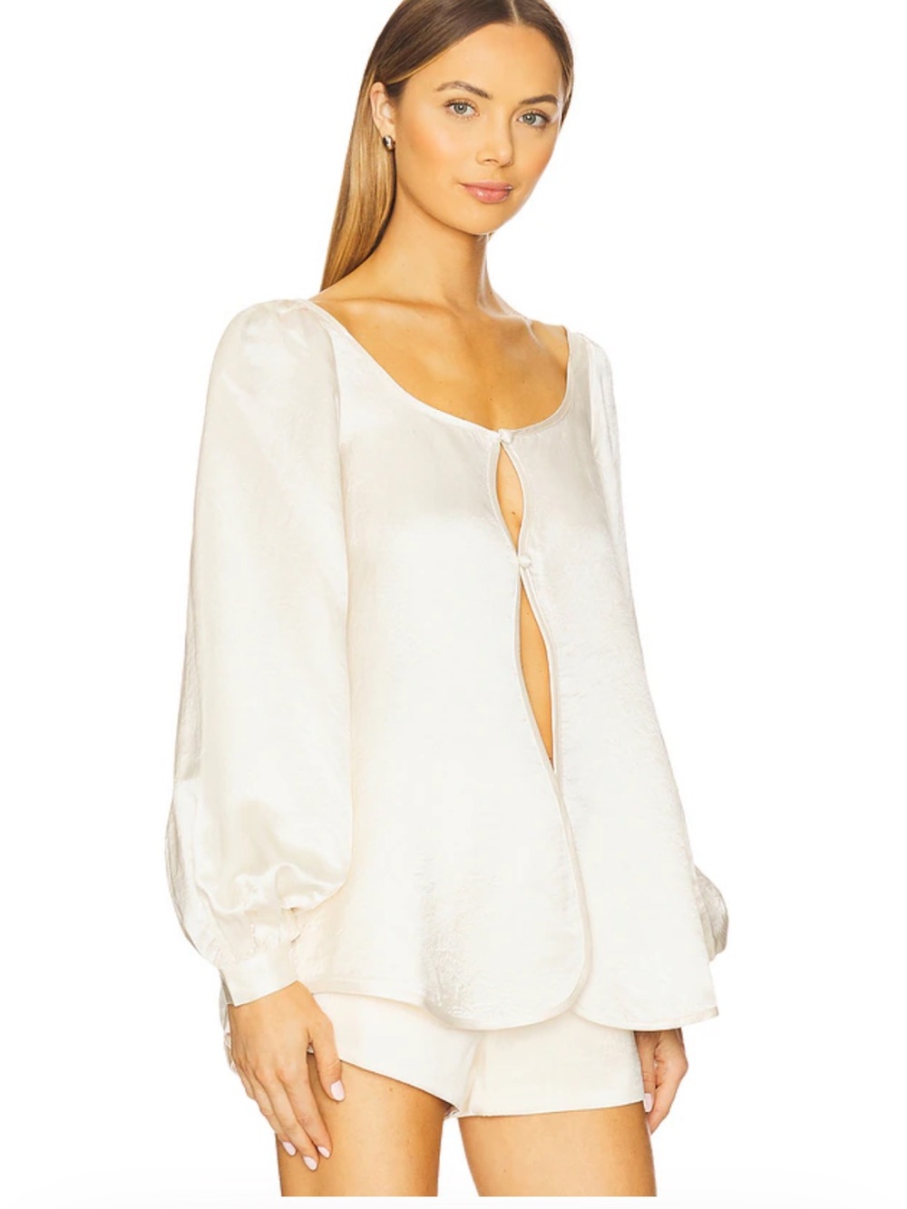 Bubish Ivory Satin Button-Front Blouse